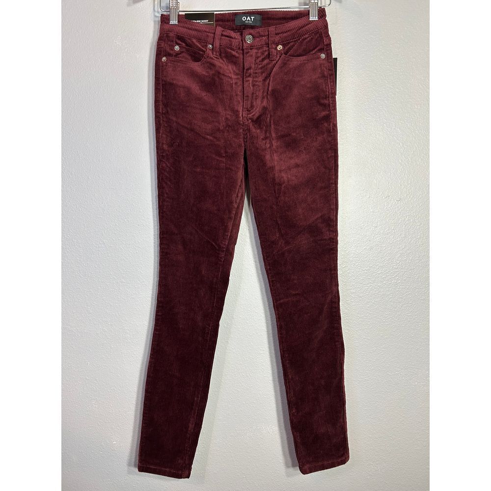 OAT High Rise Skinny Burgundy Corduroy Pants Stretch Fitted Fall Winter Size 25